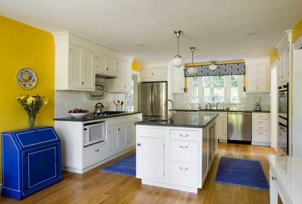 how to design a yellow-blue kitchen |