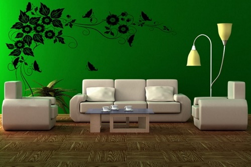 Green home interior design for living room.