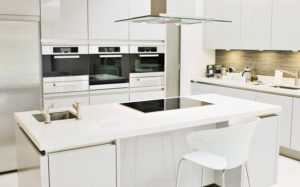 White kitchen with chimney covered