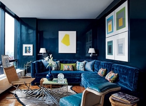 Delft blue living room interior design.