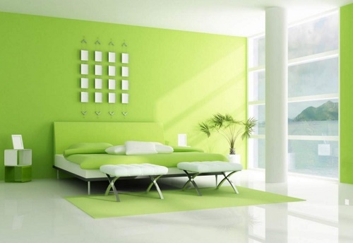 Fresh lime color theme bedroom design.