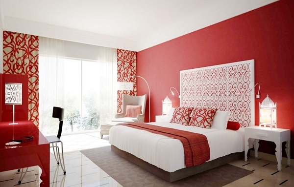 Lovely red bedroom interior design for couples.