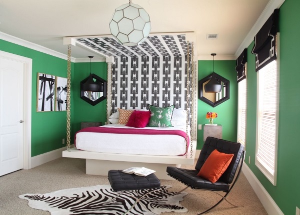 Pleasant green bedroom design for couple