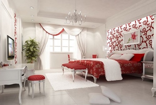 Romantic white bedroom interior design.