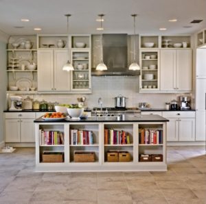 Storage kitchen island for keeping books