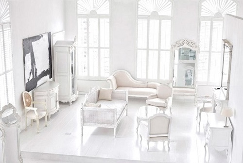 White paint color theme room decor.