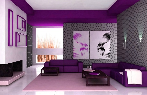 Amazing purple color living room interior.