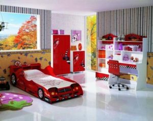 Beautiful red bedroom design for kids