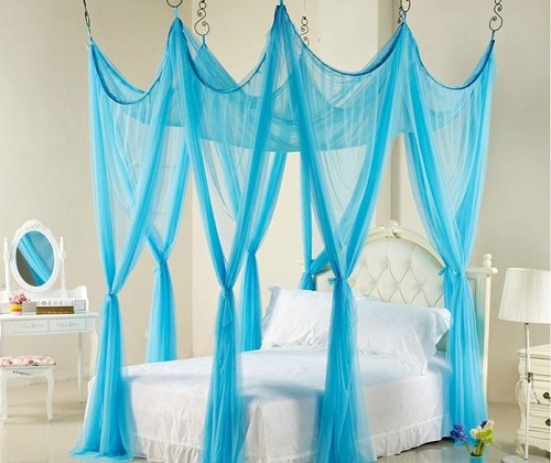 Classical blue net for bedroom interior decor.