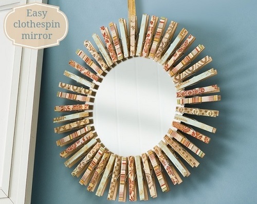 Clothespin mirror for adults bedroom decoration.