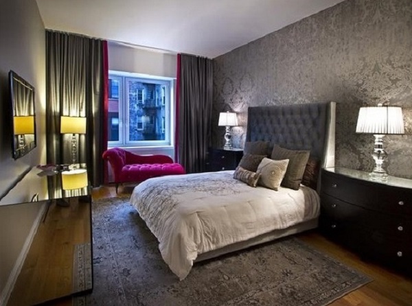 Black-grey color romantic bedroom design