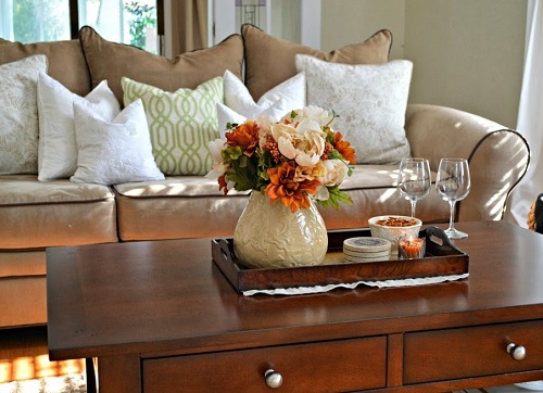 Beautiful tray for coffee table in living room.