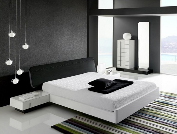 Beautiful white and black interior design of bedroom.