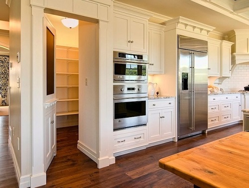 Kitchen cabinet secret door to a room.