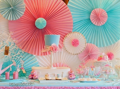 Paper Rosette Backdrop used to decorate home.