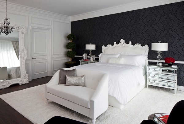 Sunset Plaza white and black bedroom design from SFAdesign.