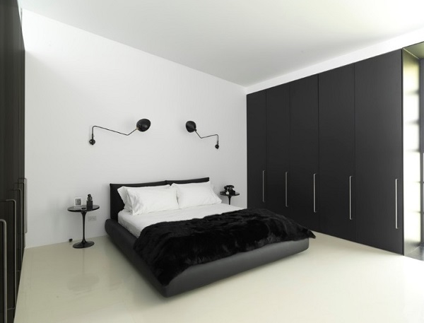 White & black bedroom interior design from Ian Moore.