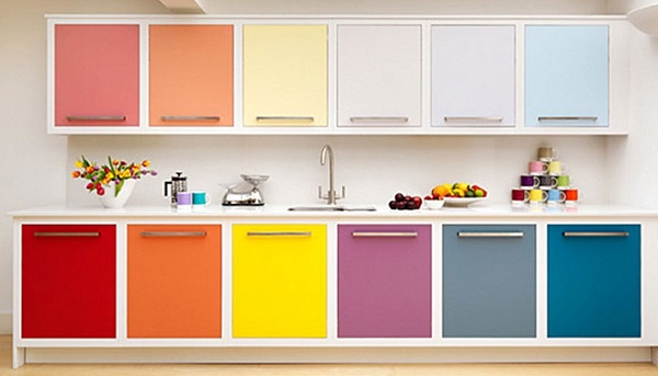 Colorful rainbow kitchen cabinets