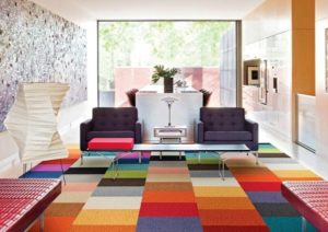 Floor tiles of living room with rainbow color