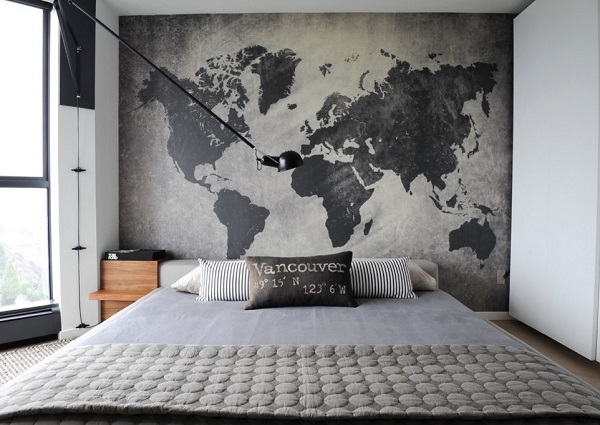 Amazing world map theme gray bedroom