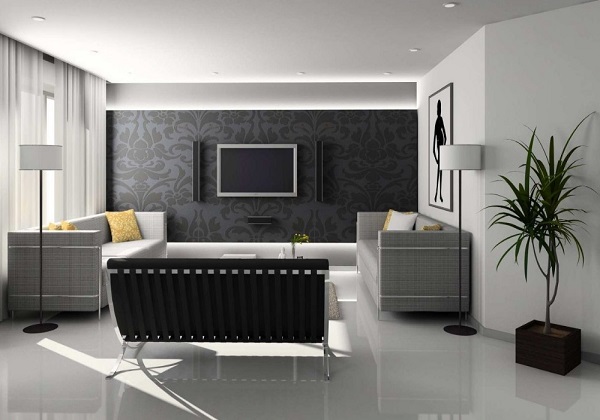 Black-white-grey living room interior decorating ideas