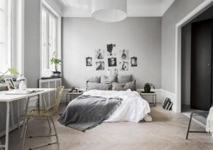 Cozy bedroom design idea in gray color