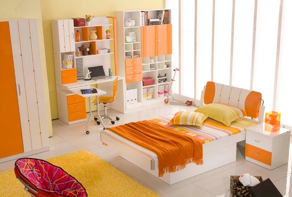 Decent orange bedroom for kids.
