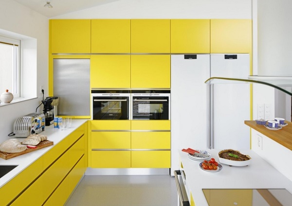 Lovely yellow and white kitchen interior