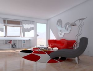 White-red colour living room decor