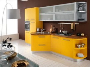 Elegant yellow and brown kitchen interior designs.