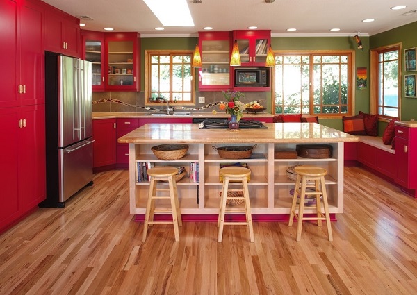 Latest red and green color combination kitchen theme