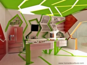 Lovely green-red kitchen interior design