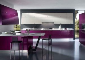 Beautiful purple kitchen interior with grey theme