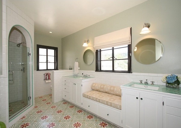 Cement tiles on bathroom floor