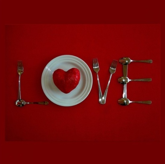 Love on dinner table for romantic valentine's day