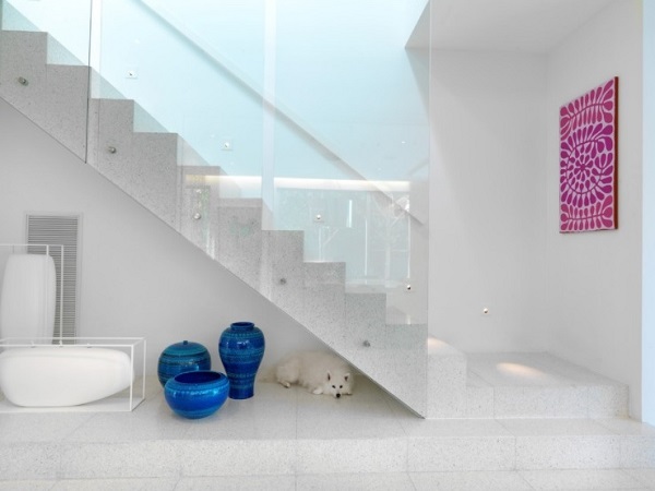 White Terrazzo Tiles install on living area floor