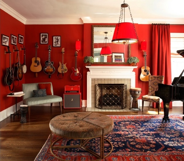 Elegant red bedroom interior design picture