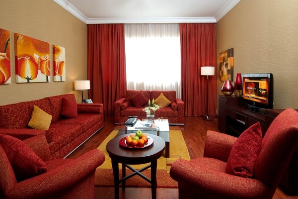 Lavish red living room interior decor