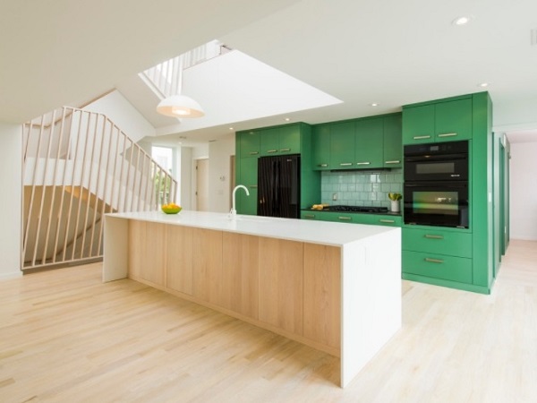 Open green kitchen decor