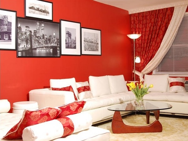 Red living room interior design ideas
