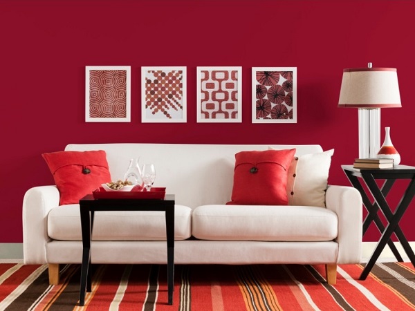 Wonderful red-pink color living room picture