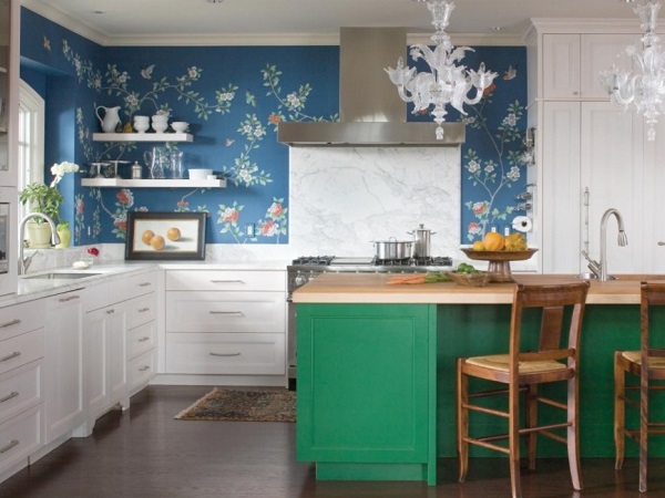 Blue, green kitchen interior design ideas