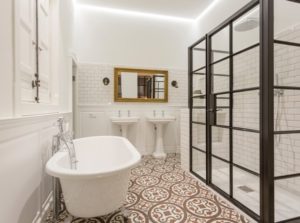 Decorative tiles floor of modern bathroom