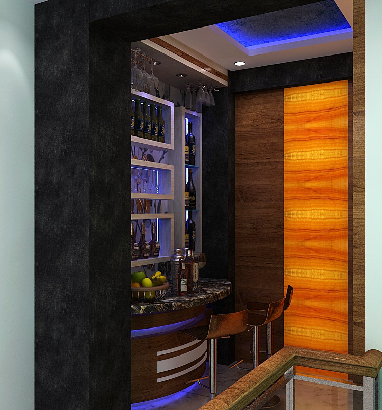 Bar unit design for living room decor in Kolkata Apartment