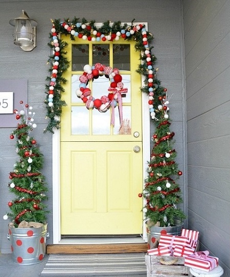 Christmas tree buckets for outdoor home decoration on Christmas
