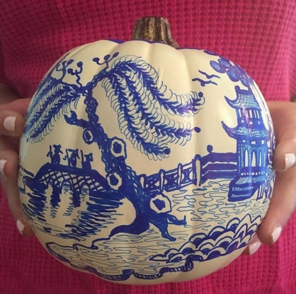 Scary pumpkin design in chinoiserie art for halloween