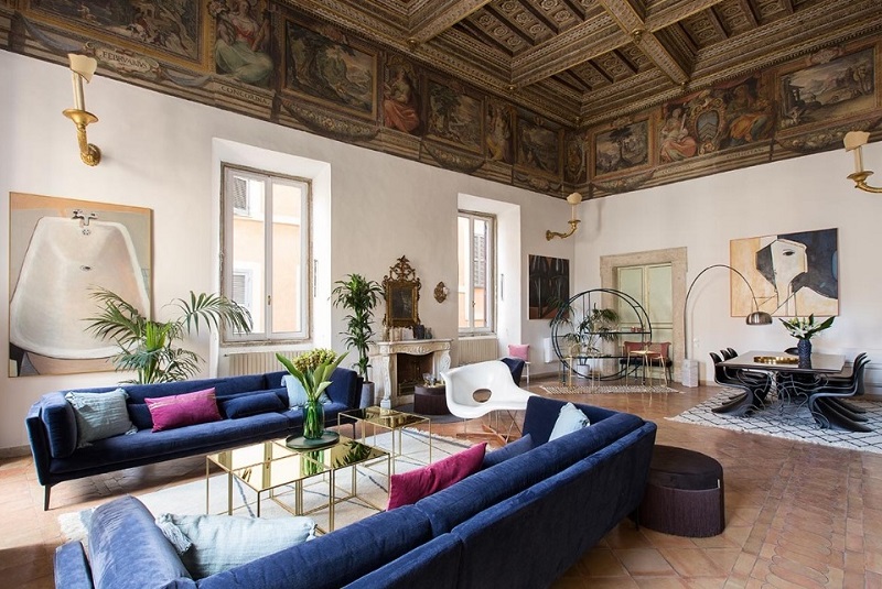 Living room interior design of luxury Costaguti Experience apartment in Rome