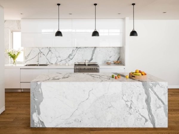 White marble kitchen countertop