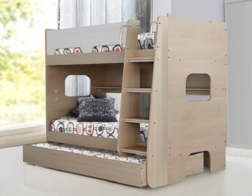 Trio Twin Bunk Bed with Shelves